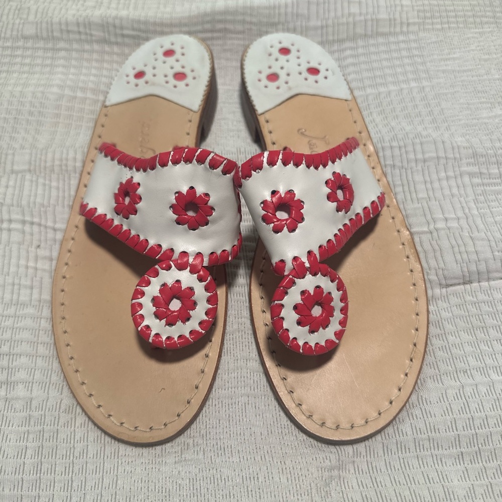 Jack Rogers White and Pink Sandals with Medallion Design